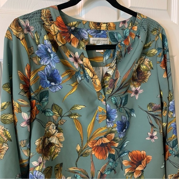 Christopher & Banks Teal Long Sleeve Floral Blouse, size P/M - Picture 4 of 7